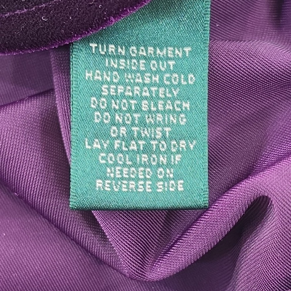 Lauren Ralph Lauren Blouse Womens XL Purple Velvet Velour Tunic Top Green Label - Picture 9 of 16